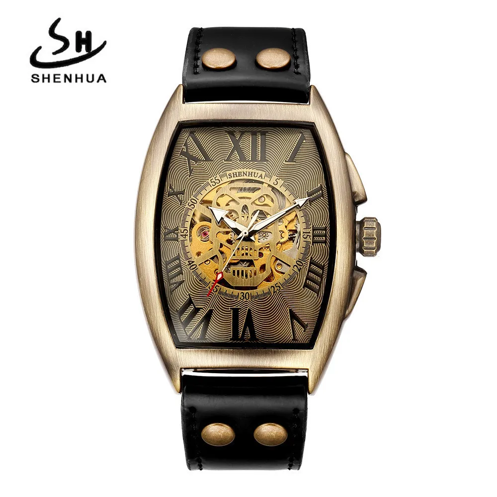 

Hot Sales Shenhua Deep China Vintage Men Skeleton Skull Head Skull Necklace Bronze Automatic Machine Watch