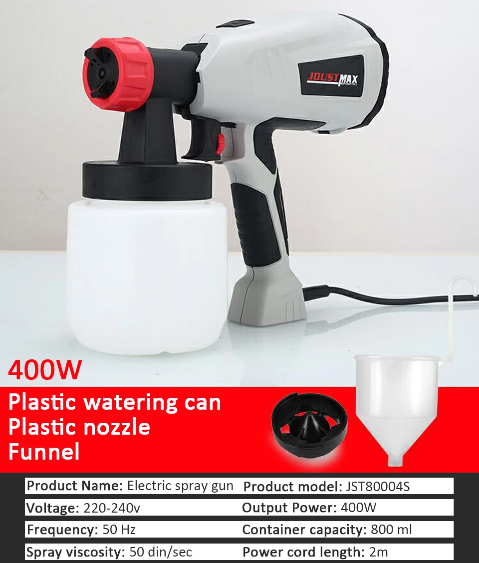 800ml Detachable Adjustable Flow Handheld Electric Paint Spray Gun High Atomizing Spray Paint Tool 2 Style Nozzle