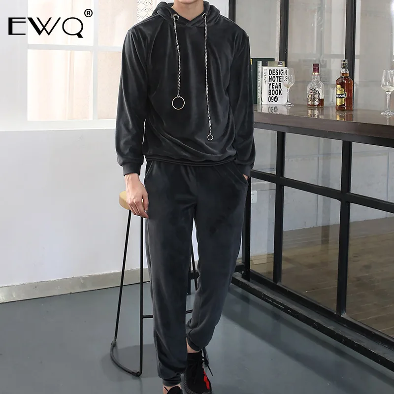 EWQ/ осенний Модный повседневный комплект из двух предметов, утепленный комплект для мужчин и женщин из плюшевой ткани 9Y365