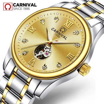 

Carnival Luxury Brand Automatic Mechanical Watches Men Business Full Stainless Steel Gold Watch Mens Waterproof Clock Wristwatch