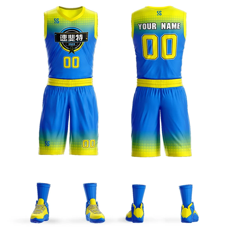 

Custom Basketball Jersey Set Sublimation Printed Team Name Number College League Youth Basketball Shirt Vest With Shorts for Men