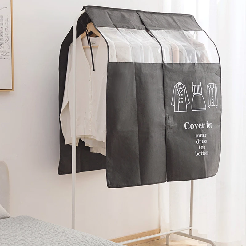 Non-woven Coat Dust Proofing Cover For Home Wardrobe Hanging Overcoat Clothing Cover Suits Pocket Storage Bags Closet Organizer