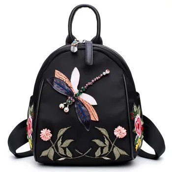 

Fashion 3D Dragonfly Backpack Women Vintage Flower Small Bag Designers Brand Anti Theft School Bags For Ladies Girls