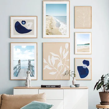 

Beach Sea View Abstract Leaf Plant Bridge Nordic Posters And Prints Wall Art Canvas Painting Wall Pictures For Living Room Decor