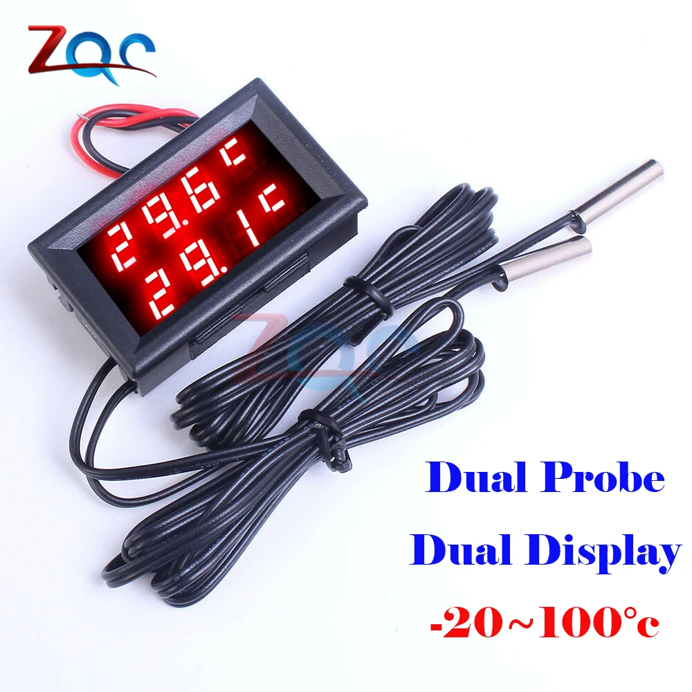 Dual 4 digit Red Двойной светодиодный цифровой термометр термограф Температурный датчик детектор Тестер монитор для холодильника аквариума авто автомобиль - Цвет: Dual 4 digit Red