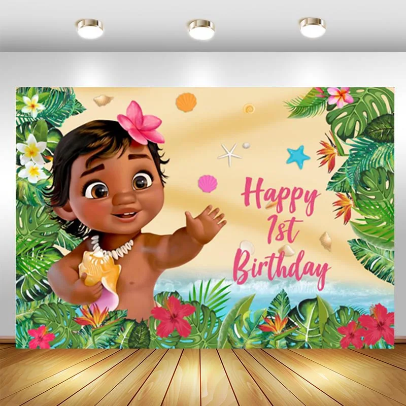 Little Princess Moana Backdrop Girls Happy Birthday Party Baby Shower Custom Photo Background Booths Studio Props Decor Banner