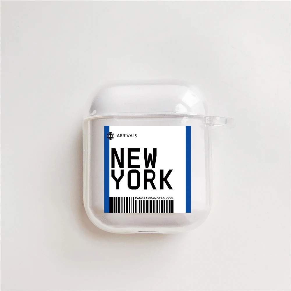 Роскошный чехол-гарнитура Bluetooth для Airpods 2 1 INS Label со штрих-кодом и надписью «город США», прозрачный мягкий чехол из ТПУ - Цвет: NEW YORK
