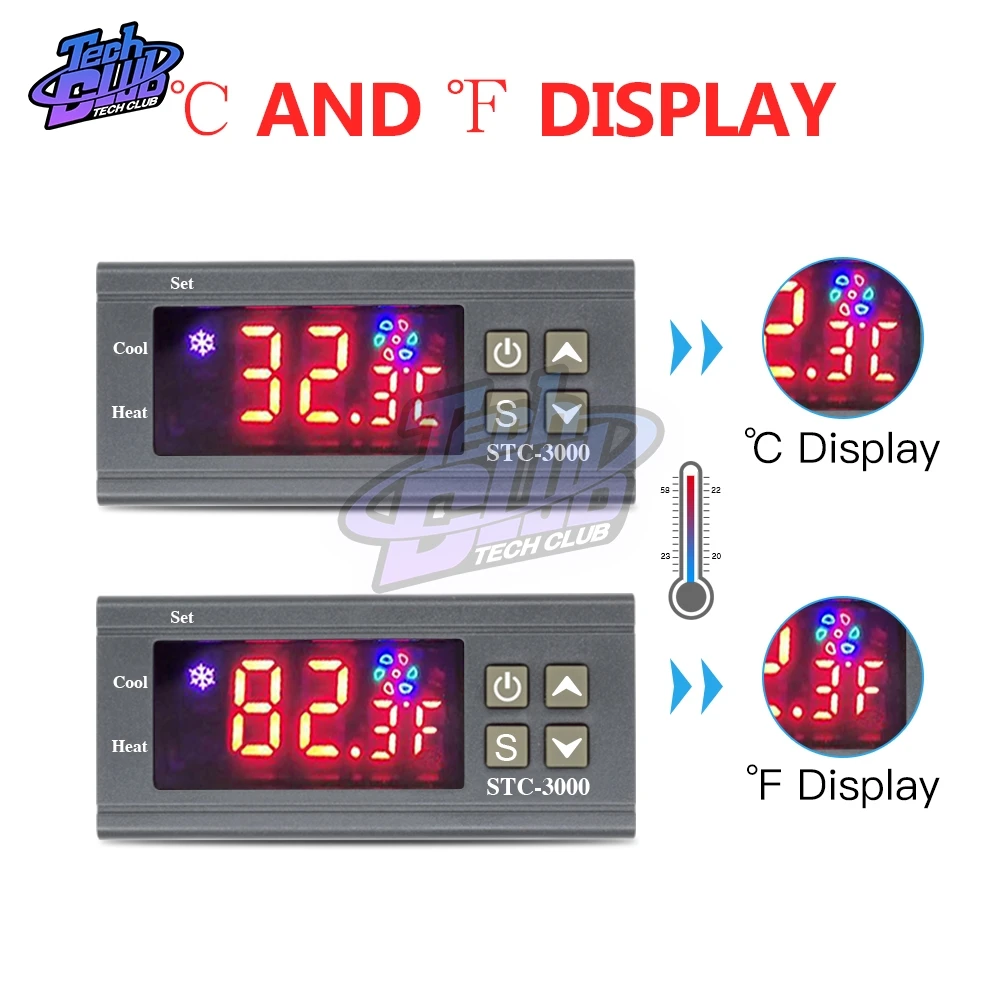 12V 24V 110 V-220 V микрокомпьютерный термостат Температура контроллер терморегулятор цифровой с Сенсор нагревательные охладительные STC-3000
