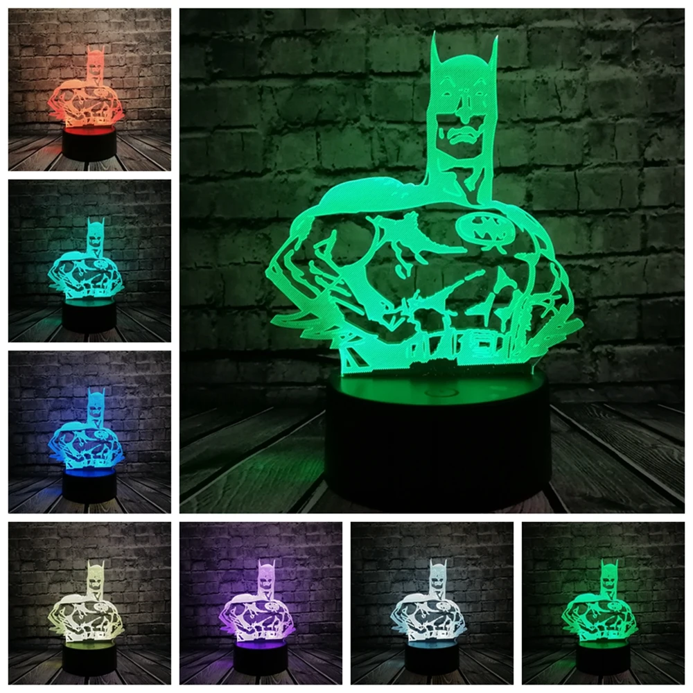 Новинка, маска Бэтмена, 3D светодиодный светильник, ночник, многоцветный, RGB Лампочка, светильник, декоративный подарок, мультяшная фигурка, USB игрушки, светильник