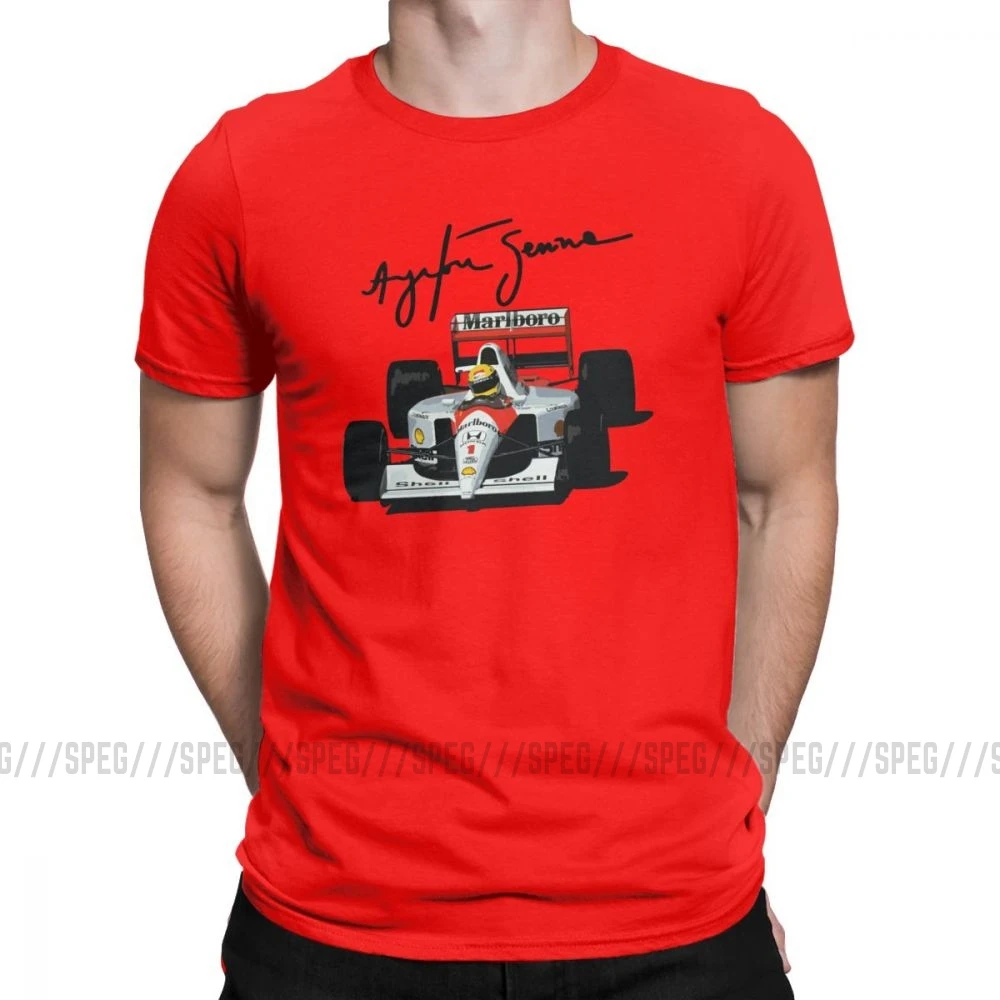 Ayrton Senna футболки для мужчин Винтаж Чистый хлопок футболка с круглым вырезом короткий рукав Футболка размера плюс топы для мужчин - Цвет: Красный