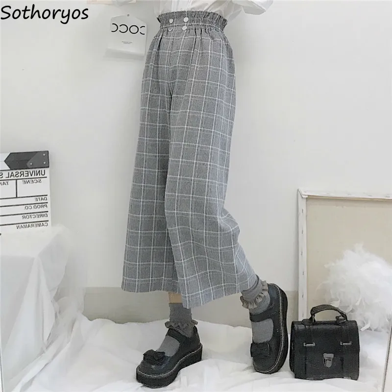 Women Pants Fashion Plaid Ankle-length Womens Sweet Chic All-match Korean Style Daily Straight High Waist Harajuk Streetwear New Women Pants Fashion Plaid Ankle-length Womens Sweet Chic All-match Korean Style Daily Straight High Waist Harajuk Streetwear New