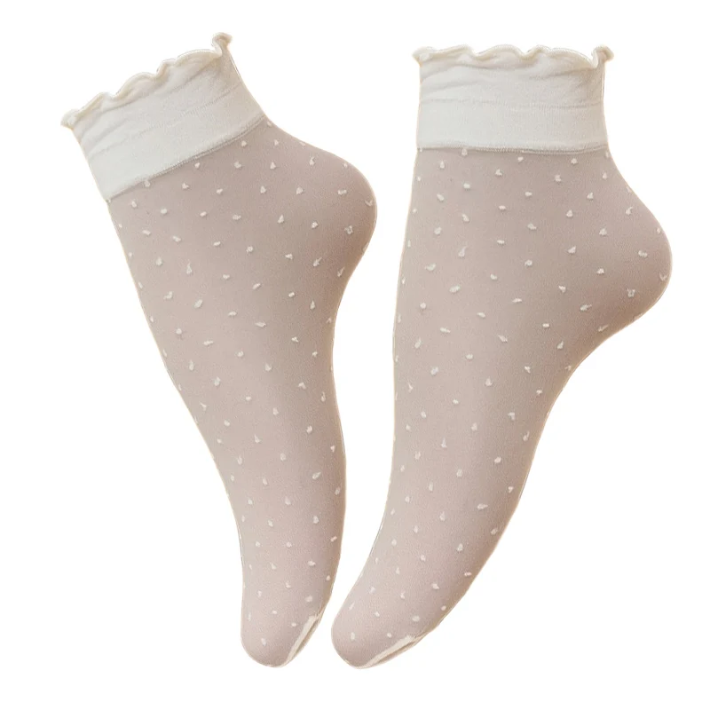 Летние женские Носки ярких цветов, шелковые носки в горошек, прозрачные сетчатые прозрачные носки, женские носки Sokken Vrouwen - Цвет: beige-3pairs