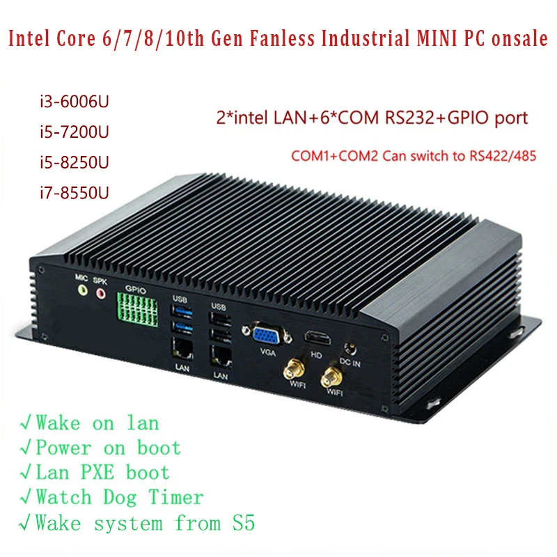 6 COM Dual LAN Fanless Mini PC Intel 8GEN RS232,422,485 COM USB WIFI industrial PC Desktop Computer bebepc fanless mini pc intel celeron j6412 j1900 n2830 dual lan windows 10 4 core industrial mini desktop computer com wifi htpc