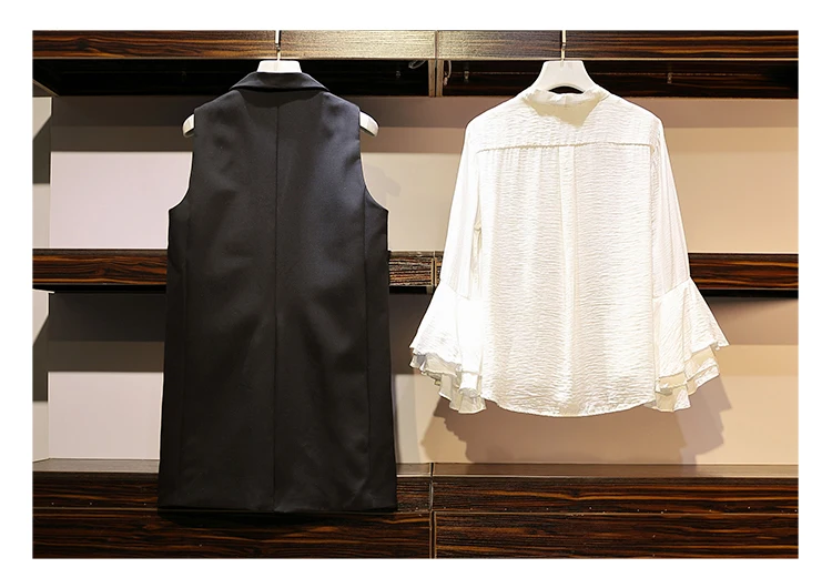 Trytree/осенний женский костюм из двух предметов, повседневный жилет с отложным воротником на одной пуговице+ блузка, рукав-лепесток, офисный костюм для дам, комплект из 2 предметов