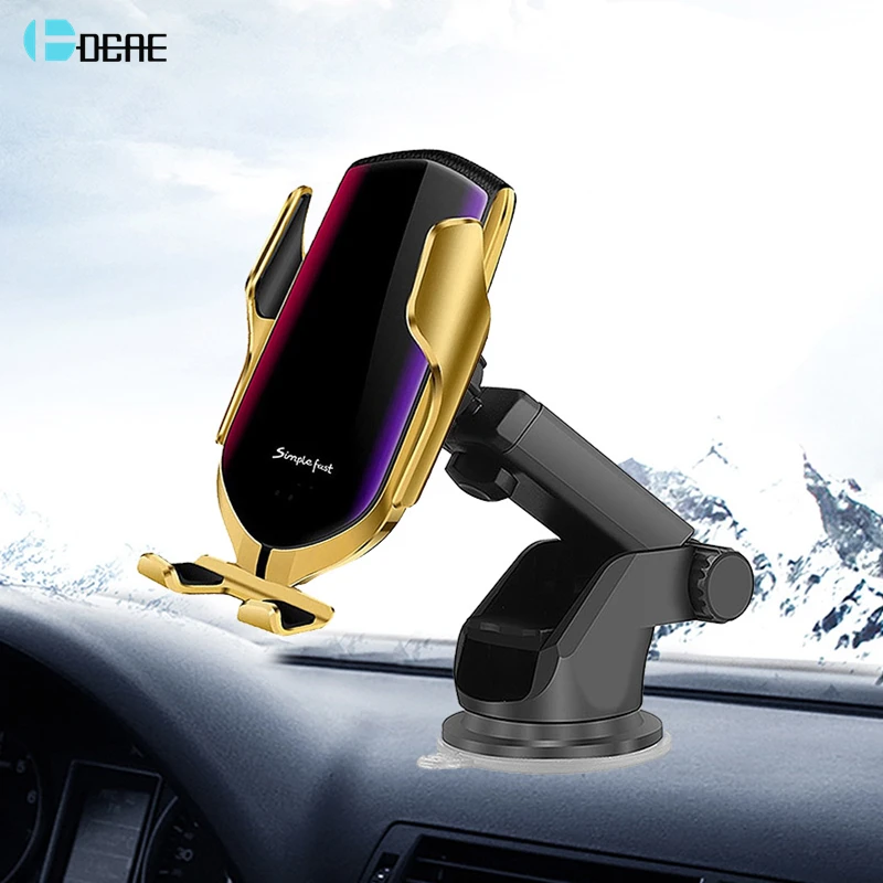 Carregador de Carro sem Fio de Fixação Brisa do Dashboard Suporte do Telefone Dcae Carga Rápida Automática qc 3.0 Mount For Iphone 11 Pro Max xr xs x 8 Samsung S10 s9 s8 Plus Nota 10 9 qi Carregamento Rápido Sensor Infravermelho Air Vent 10w