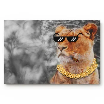 

Animal Lion Illustration Golden Chain Sunglasses Living Room Carpet Non-slip Doormat Home Ecoration Bathroom Floor Mat