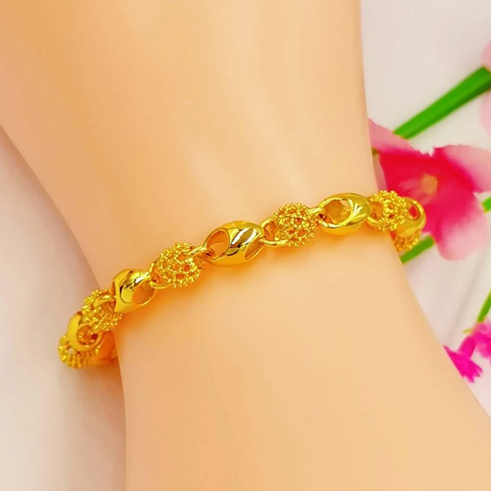 24K Real Gold Bracelet Car Flower Gold Plated Bracelet for & Women's  Wedding Jewelry Gift 6MM - AliExpress