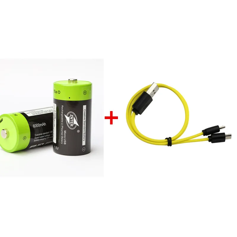 battery with cable ZNTER 2 шт 1,5 в 6000 мАч USB перезаряжаемая D батарея рециркулирующая многофункциональная Заряженная литий-полимерная игра и вилка - Цвет: battery with cable