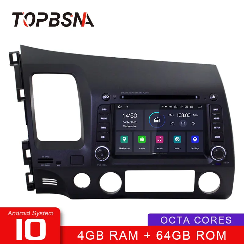 

TOPBSNA Android 10 Car DVD Player For HONDA CIVIC 2006-2011 WIFI Multimedia GPS Navigation 2 Din Car Radio Video Stereo RDS Auto