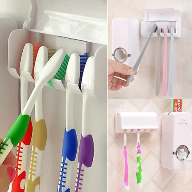 

Automatic Squeezer Toothpaste Wall Mount Stand High Quality Plastic Toothbrush Dispenser Holder