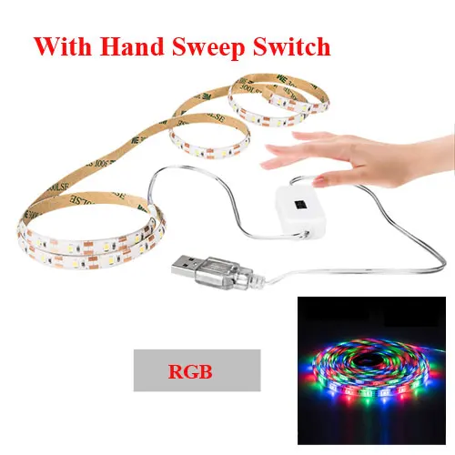 Hand Sensor RGB Светильник под шкаф с датчиком развертки, умный переключатель, 5 В, USB, Светодиодная лента, Kithcen, светильник, для обнаружения движения, для спальни, шкаф, ночная лампа - Цвет: Hand Sensor RGB