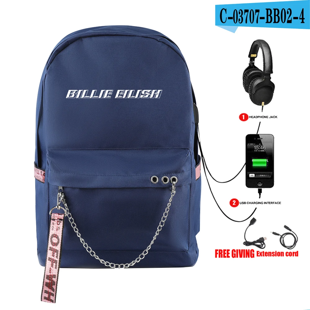 Billie Eilish print New vogue Backpack Teenager Boy/girl School Bags Waterproof Oxford USB Charger Women/Men Backpack School Bag - Цвет: picture color