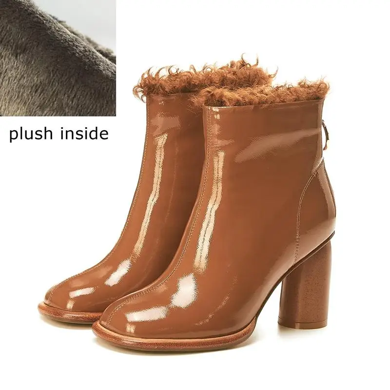 plush inside Allbitefo широкий каблук натуральная кожа модные пикантные дамские полусапожки дамские ботильоны для девушек; особый стиль»; ботинки высокого качества; осень-зима - Цвет: plush inside
