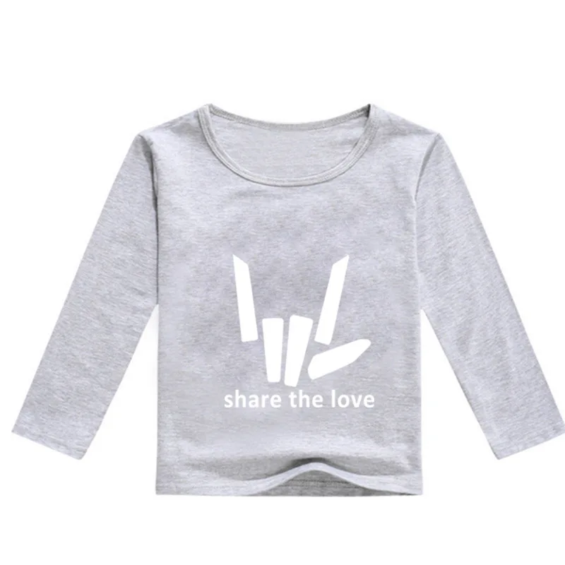 

DLF 2-16Years Children Spring T Shirt Graphics Share The Love Cartoon Boys Long Sleeve T-Shirts Teenagers Girls Tops Funny Shirt