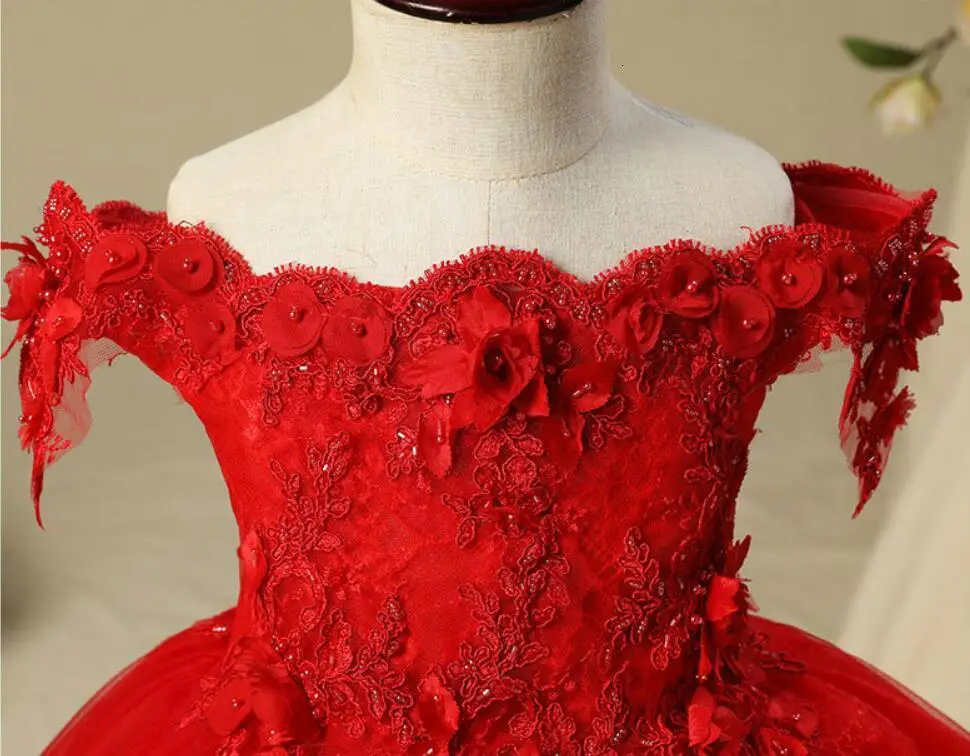 Красное Тюлевое платье на 1 год для девочки, платье на день рождения для малыша, платье для крещения, Пышное Платье для новорожденных, платье принцессы на свадьбу, крестины