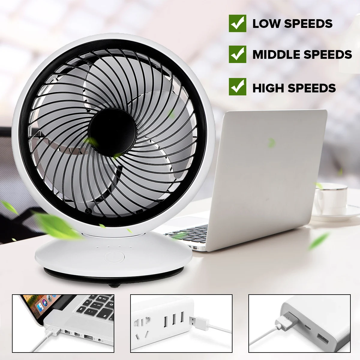 Goedkoop AUGIENB Draagbare Elektrische Fans Mini Bureau Fans USB Oplaadbare 3 Speed 270 ° Automatische Rotatie  zes blad Demonteren