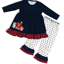 Футболка с вышивкой для новорожденных девочек; топы; леггинсы; брюки; комплект одежды из 2 предметов; детская одежда с длинными рукавами; сезон осень-зима