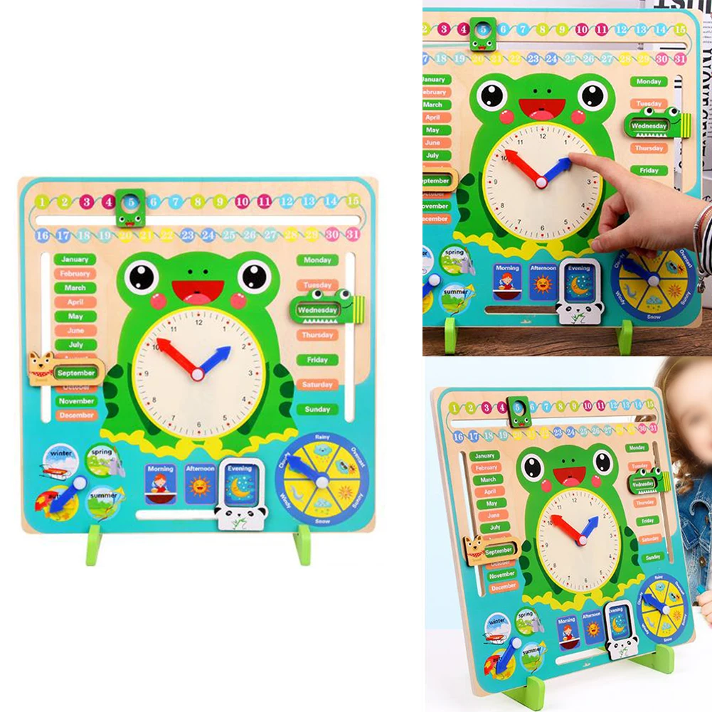 

Cartoon Shape Chamfered Home For Kids Calendar Clock Teaching Learning Kindergarten Early Education Toy Wooden Develop Cognition
