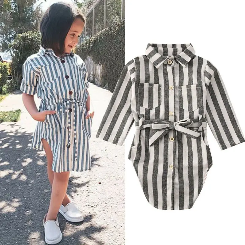 От 1 до 5 лет Одежда для маленьких девочек; Повседневная футболка в полоску с длинными рукавами; платье; элегантная Милая уличная одежда