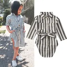 От 1 до 5 лет Одежда для маленьких девочек; Повседневная футболка в полоску с длинными рукавами; платье; элегантная Милая уличная одежда