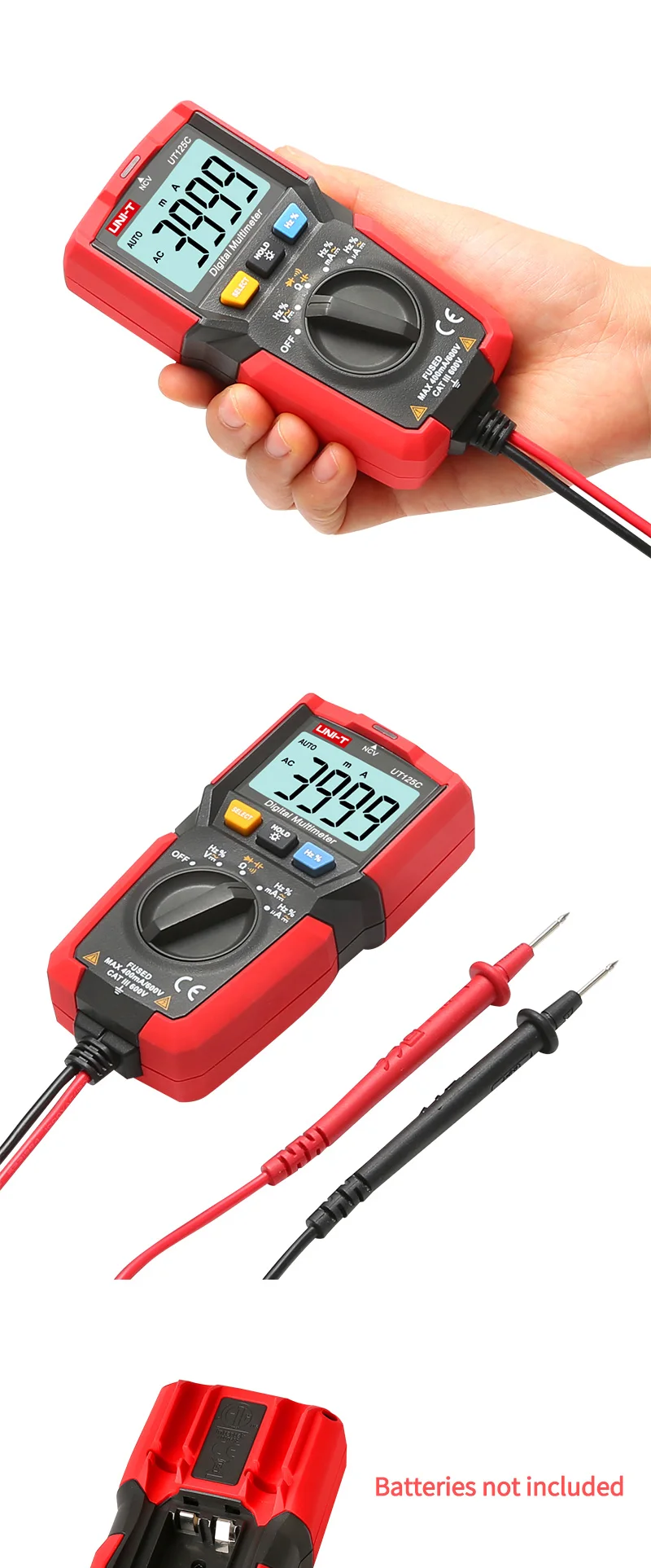 UT125C ручной карманный цифровой мультиметр AC / DC Тестер напряжения multimetro uni-t Amp Ohm Cap Hz NCV