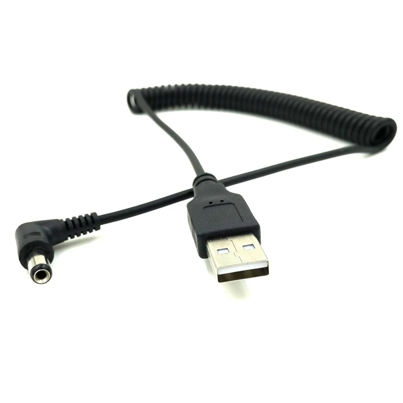AAAE Top-5FT/1,5 м пружинный Спиральный USB кабель, USB 2,0 A штекер для DC разъем питания 5,5 мм x 2,1 мм кабель черный(DC5.5x2.1 черный 9