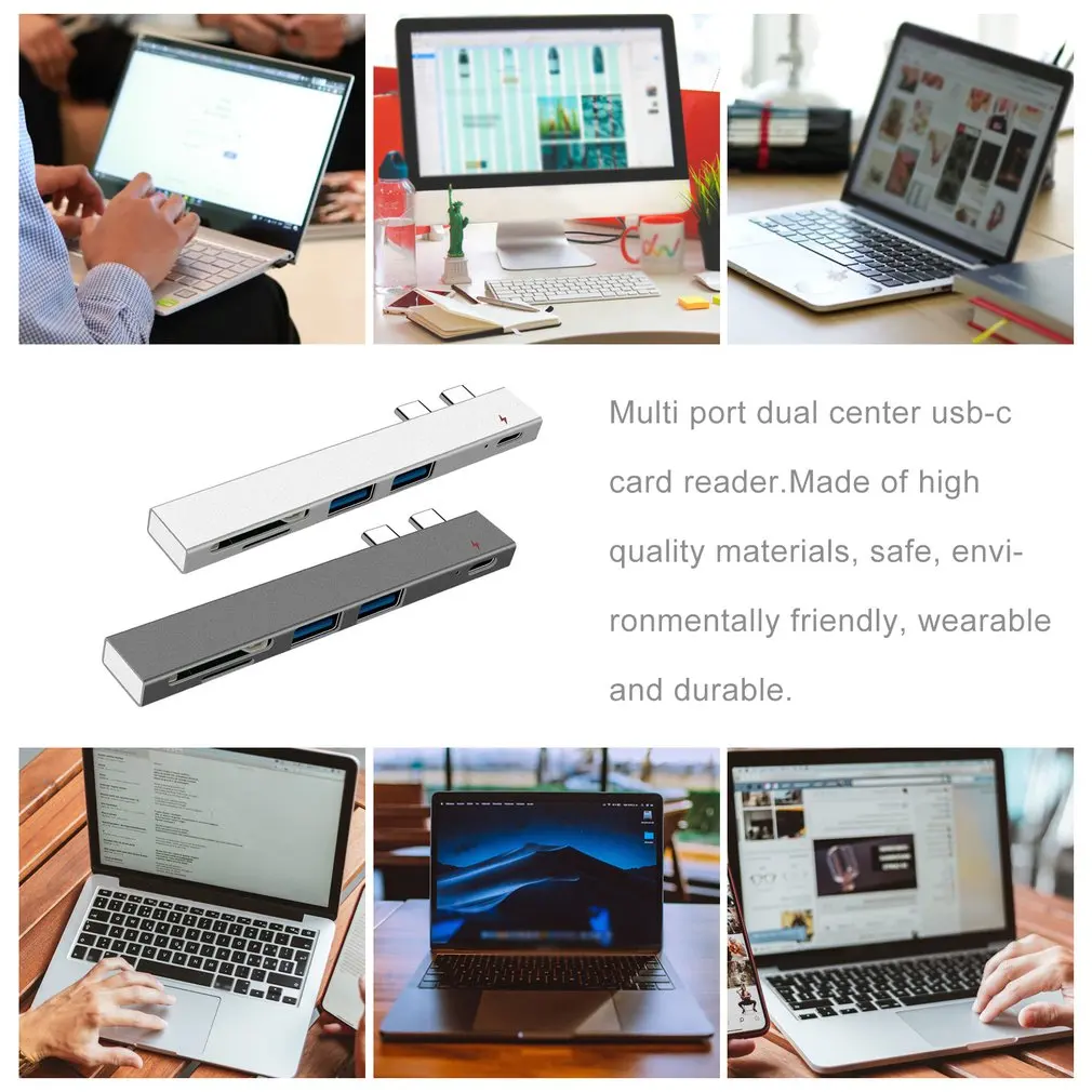 Многопортовый концентратор, двойной USB-C, кардридер, USB C, концентратор, двойной тип C, адаптер, док-станция с USB PD зарядным устройством, SD/TF слот