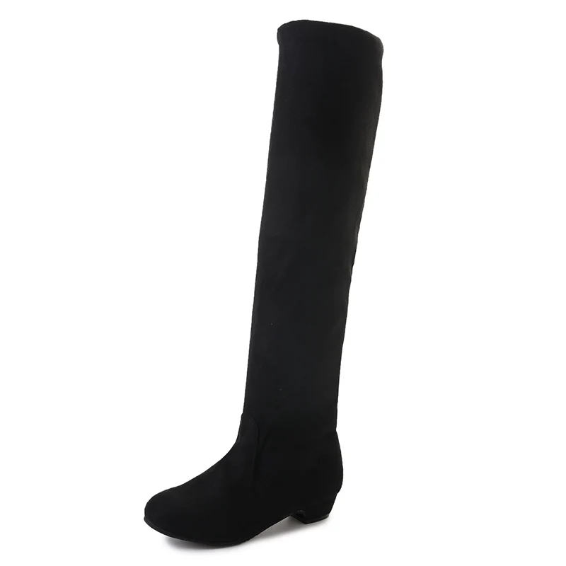 HOT New Arrival Women Boots Square Block Heel Fur Platform Winter Knee High Boots Women Foldable Elastic Boots Dress Boots