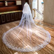 SERMEN Beaded New Veil 3 Meters Wide 4 Meters Long Two Layers Elastic Side Circle Lace Wedding Accessories