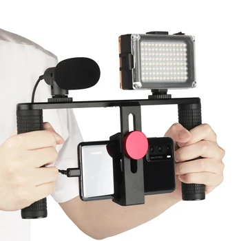

Smartphone Video Rig Cage Mount Holder Stabilizer Handle Grip With Microphone Mic LED Light Kit for Mobile Phone Vlog Filmmaking