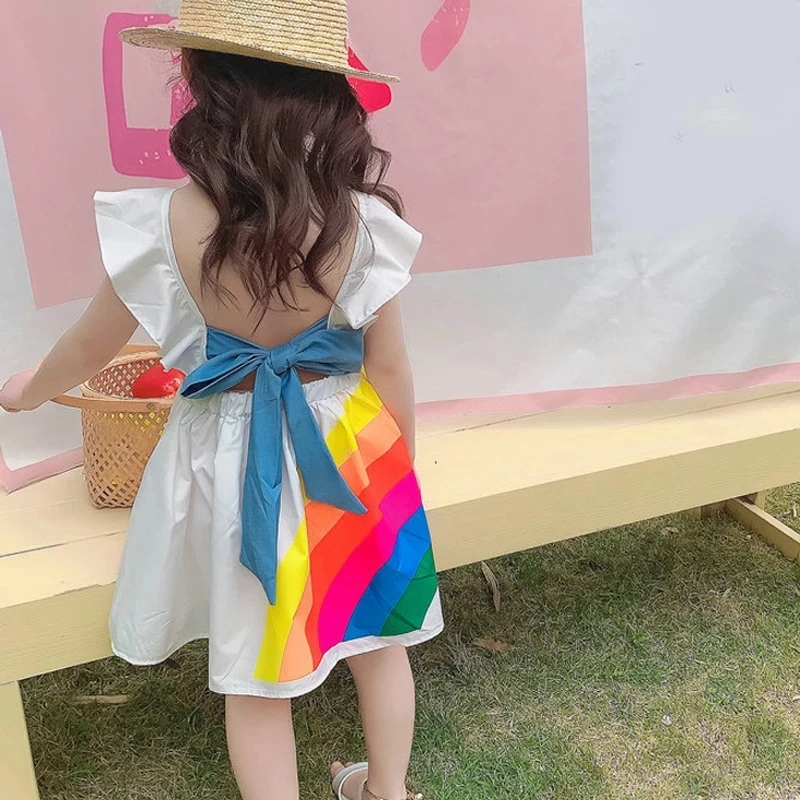 

Humor Bear Summer New Sleeveless Cute Girl Dress Toddler Kid Princess Party Dress Print Back Bow Baby Kids Clothes