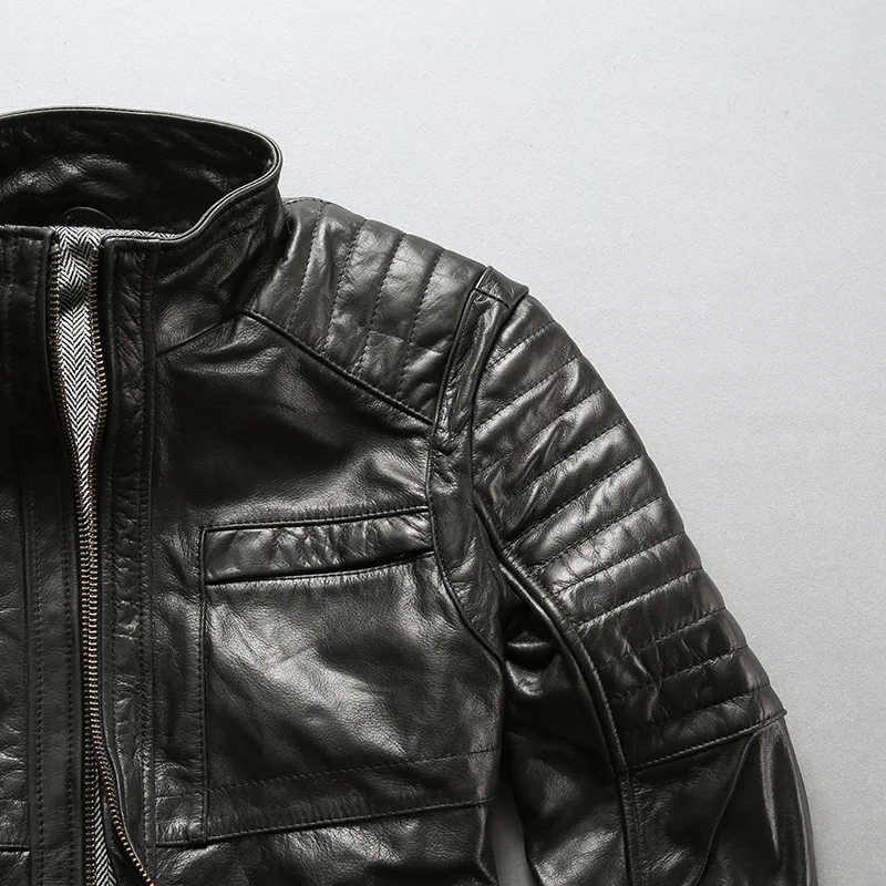 Avirexfly Genuine Leather Clothes Men's Stand Collar Slim Fit Short Cowhide Leather Jacket American Simple Casual Coat