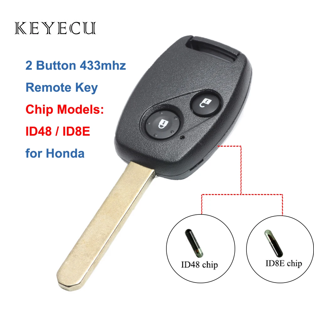 Keyecu 2 Bottoni Fob Chiave A Distanza 433Mhz Id48/Id8E Chip Di Chiave Dell'Automobile Per Honda Jazz Civic Hrv Frv Flusso Di Cr-V 2002 2003 2004 2005