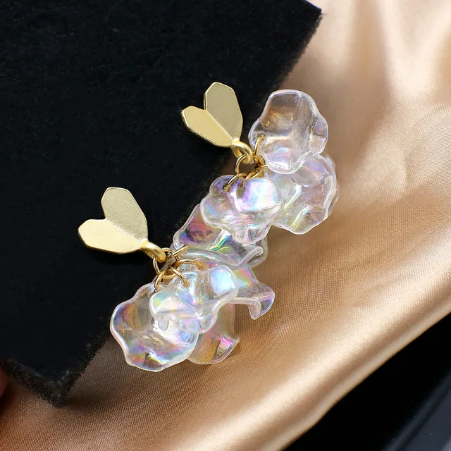 Lifefontier Korean White Flower Petal Drop Earrings Resin Rhinestone Pearl Long Tassel Dangle Earrings For Women Jewelry Girls A1511670E