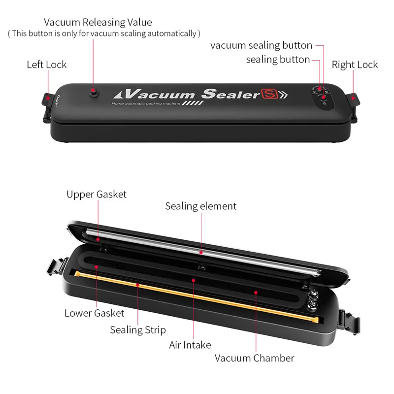 Automatic Home Vacuum Sealer Pump USB Kitchen Professional Vacuum Sealing Machine Food Saver Preservation System with 15 Bags 40