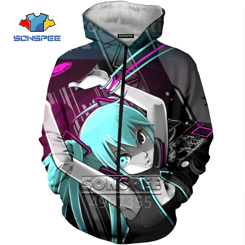 SONSPEE Adult Kids DJ Hatsune Miku Harajuku 3D Print Clothes Hoodies Sweatshirts T shirt tees Man jacket Female Boys Hip hop D70 - Цвет: 5