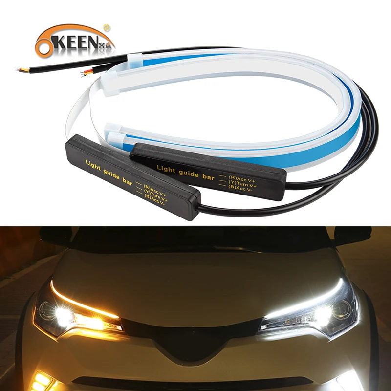 Ofertas Especiales Okeen-Tira de led ultrafina para faros de coche, luces diurnas DRL, intermitente, color blanco, amarillo, triangulación de envío dropship GmJKWoJAl