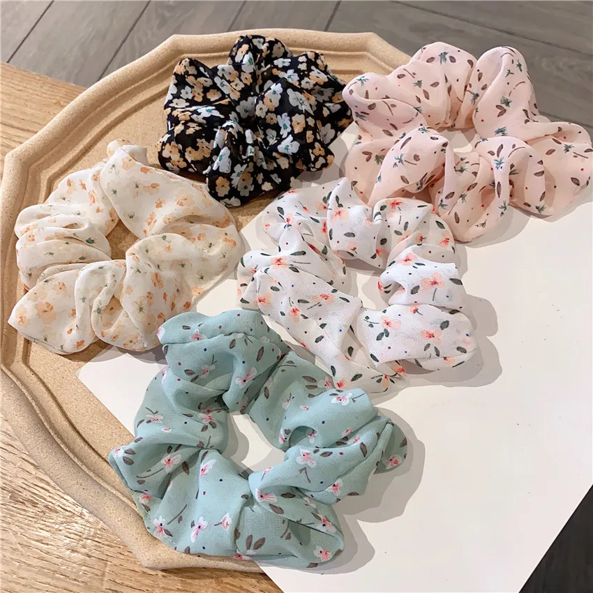 

Girls Floral Printed Chiffon Elastic Hair Bands for Women Scrunchies Bezel for Hair Ponytail Holder Korean Hair Accessories