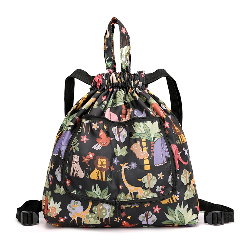 Foldable Floral Waterproof String Backpack For Gym Workout Outdoor Running Travel School Eco Friendly Shopping Bags With Zipper 12