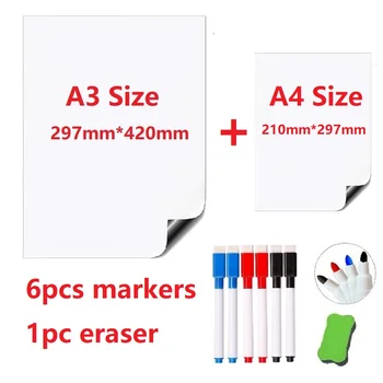 

A4 + A3 Magnetic Whiteboard Weekly Menu Planner Grocery Shopping List Dry-erase White Board for Fridge Notepad Marker Pens Set